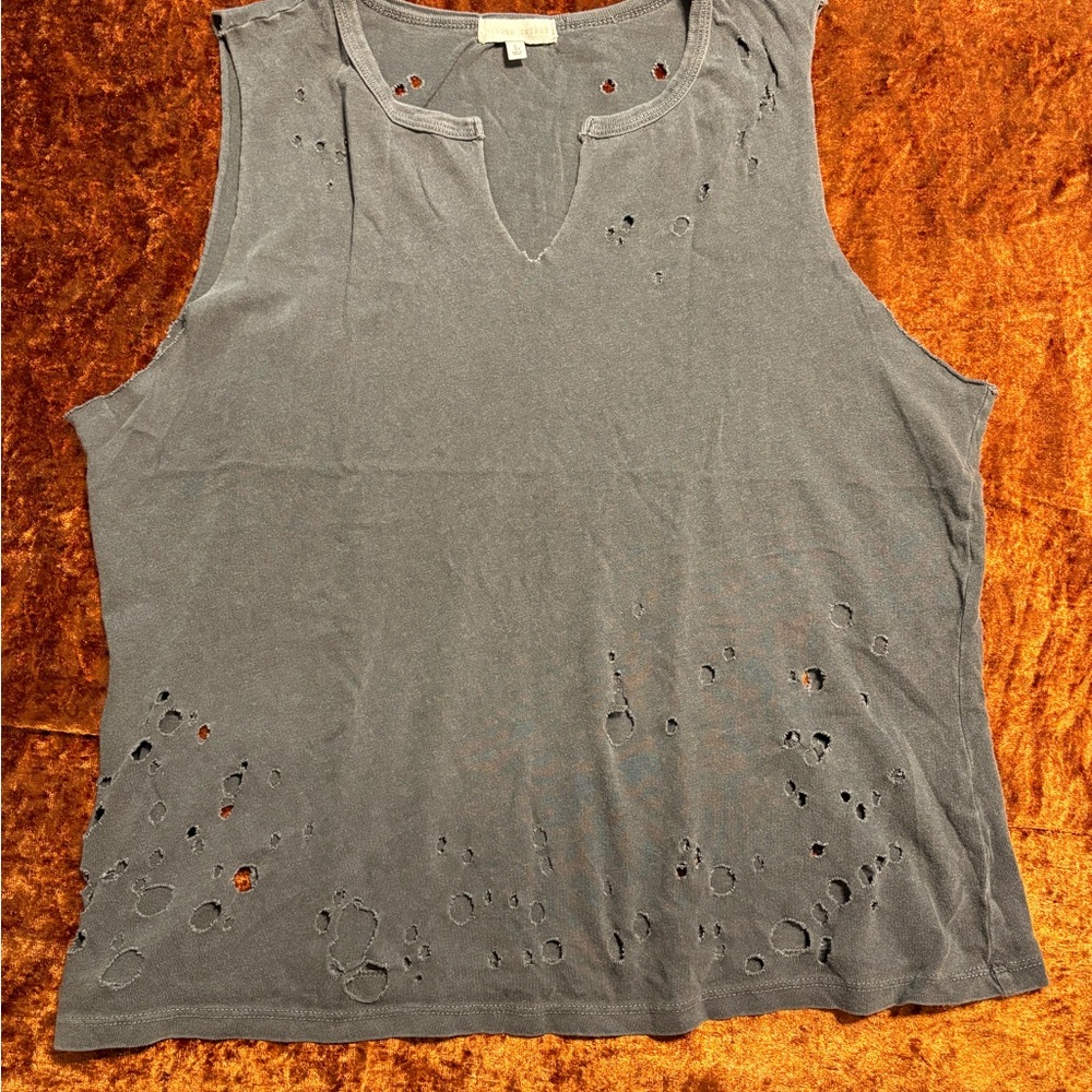 Distressed Gray Sleeveless Top